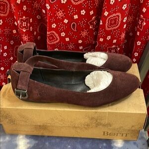 Born Burgundy Suede Pointed Toe Flats with Ankle Strap